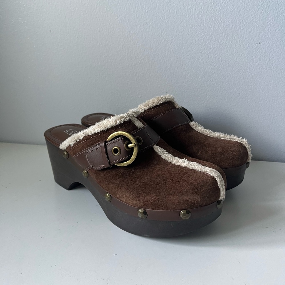 Franco Sarto Brown Buckle Slip-on Clogs